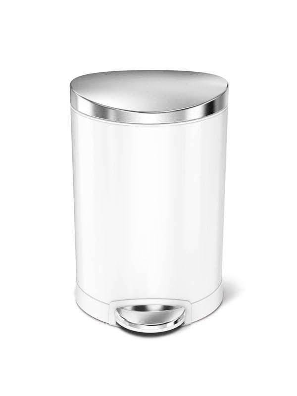 Simplehuman 6l Halvrund Pedalspand Hvidt Stål